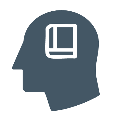 icon of a book inside a head to show measuring learning results