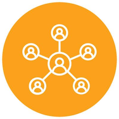 icon of a person surrounded by a network of people shows that leader-first design is immersive