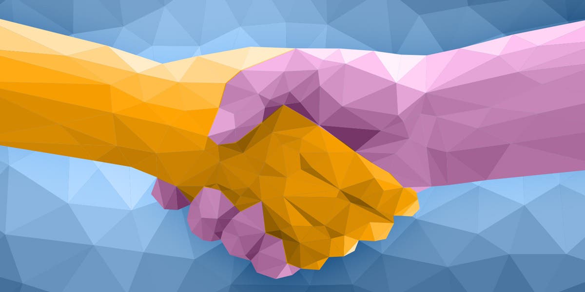 illustration of two different colored hands shaking to show this blog is about building a culture of trust in the workplace and will answer how to build trust in a team