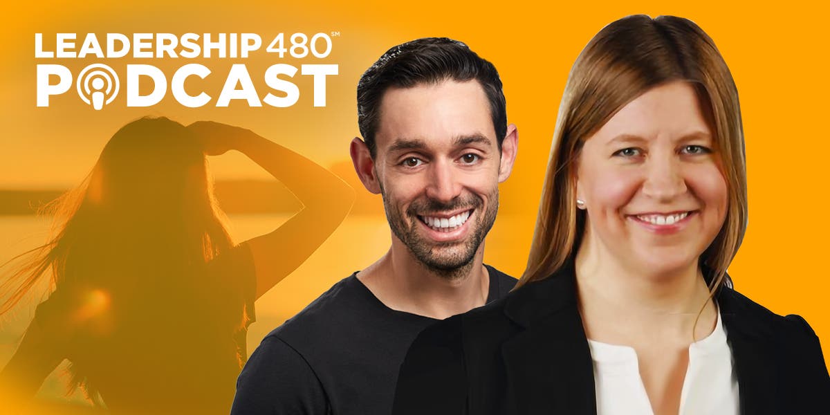 Picture of Jacob Morgan and Stephanie Neal with the words "Leadership 480 Podcast" for episode discussing the future of work and its impact on leadership