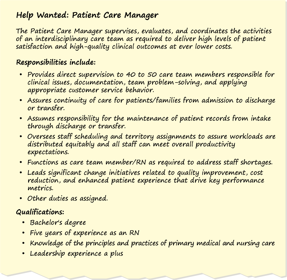Help wanted Patient Care Manager