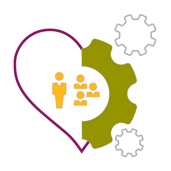 illustration of a heart filled with people icons to the left, and a gear to the right to show that people love partnering with DDI leadership consulting?auto=format&q=75