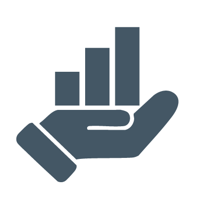 icon of a hand holding a bar graph to show results measurement