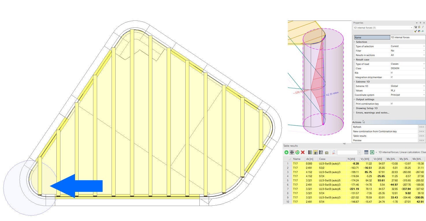 Bovenaanzicht betonwand in IDEA StatiCa