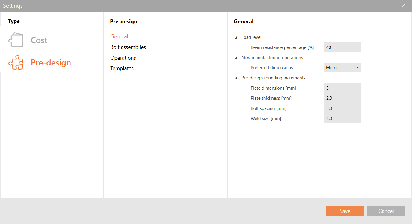 New design of cost settings and pre-design