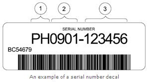 A serial number decal