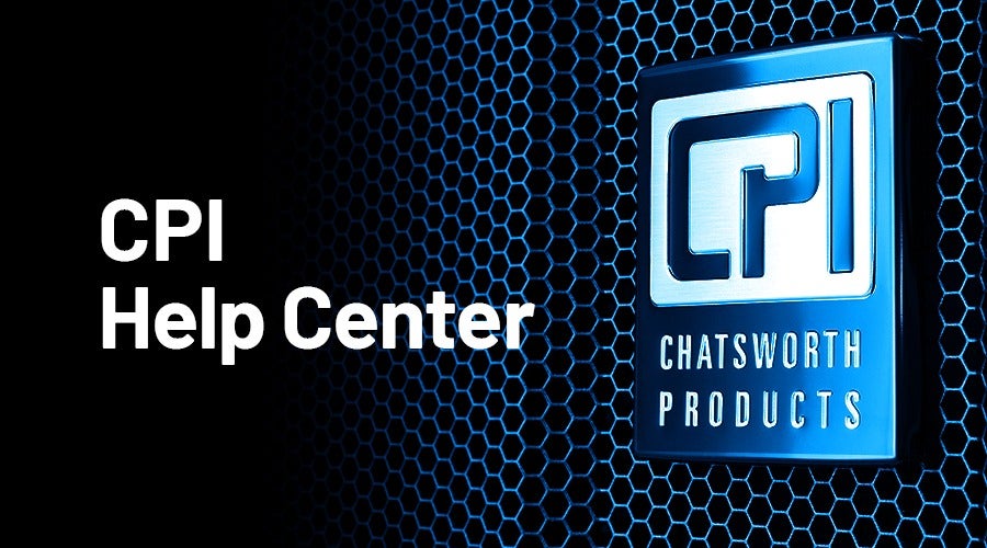 CPI Help Center graphic with Chatsworth Products logo on blue hex pattern background.