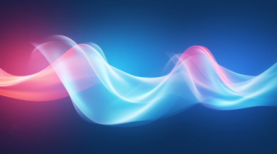 Abstract waves in pink and blue against a dark background.