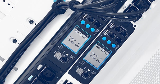 Power distribution units with voltage and kVA readings displayed.