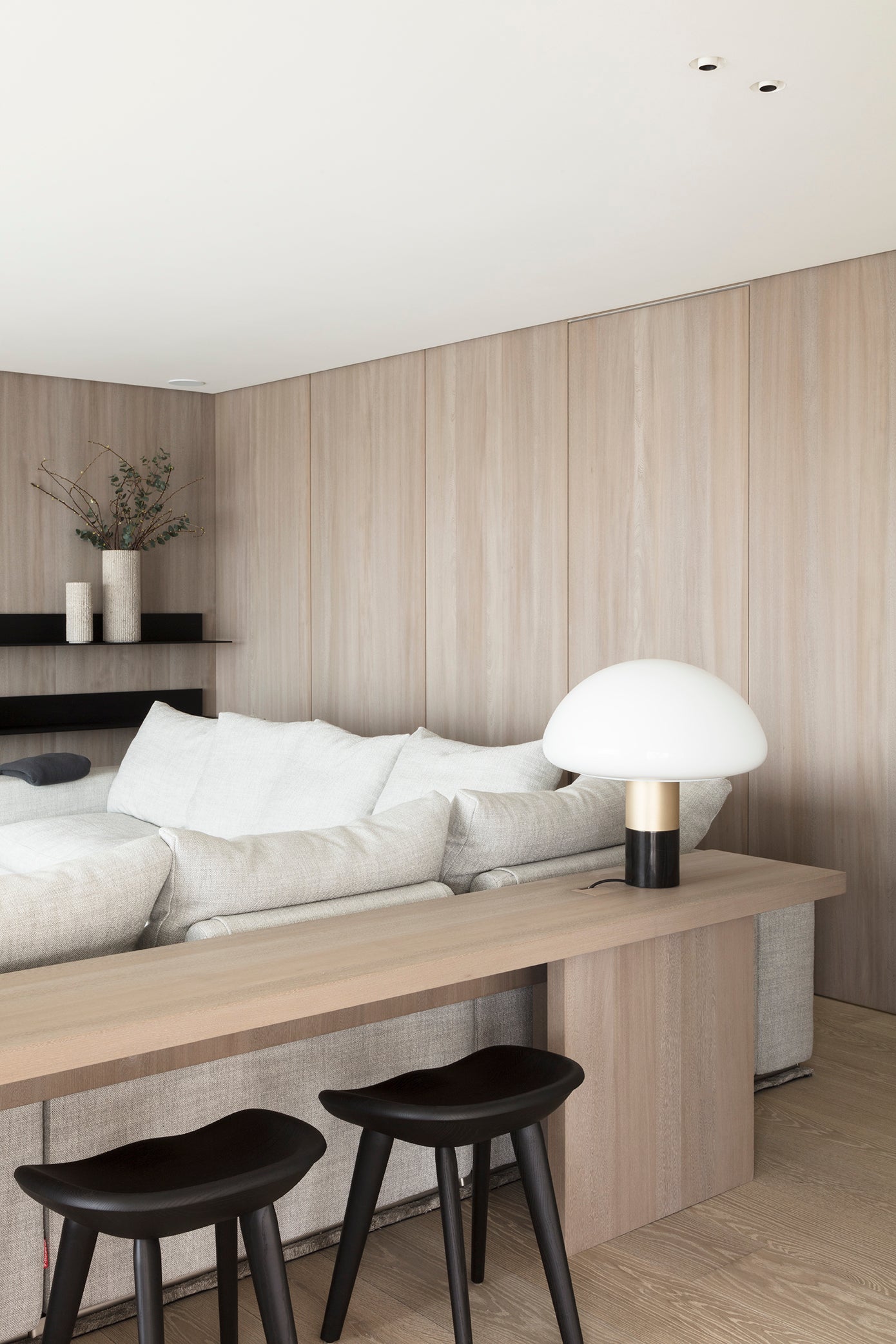 Prefinished wood panels - wood panels - Elm Grey - wood interior - living room - wooden living room - wood living room