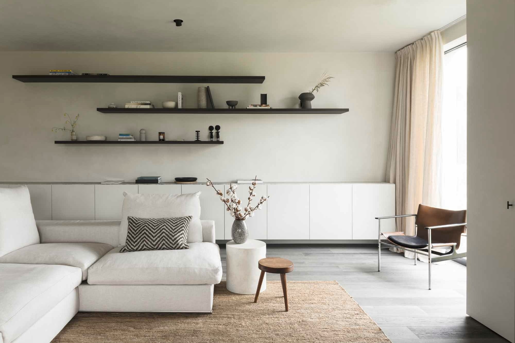 white living room - Decospan - veneer floor - veneer