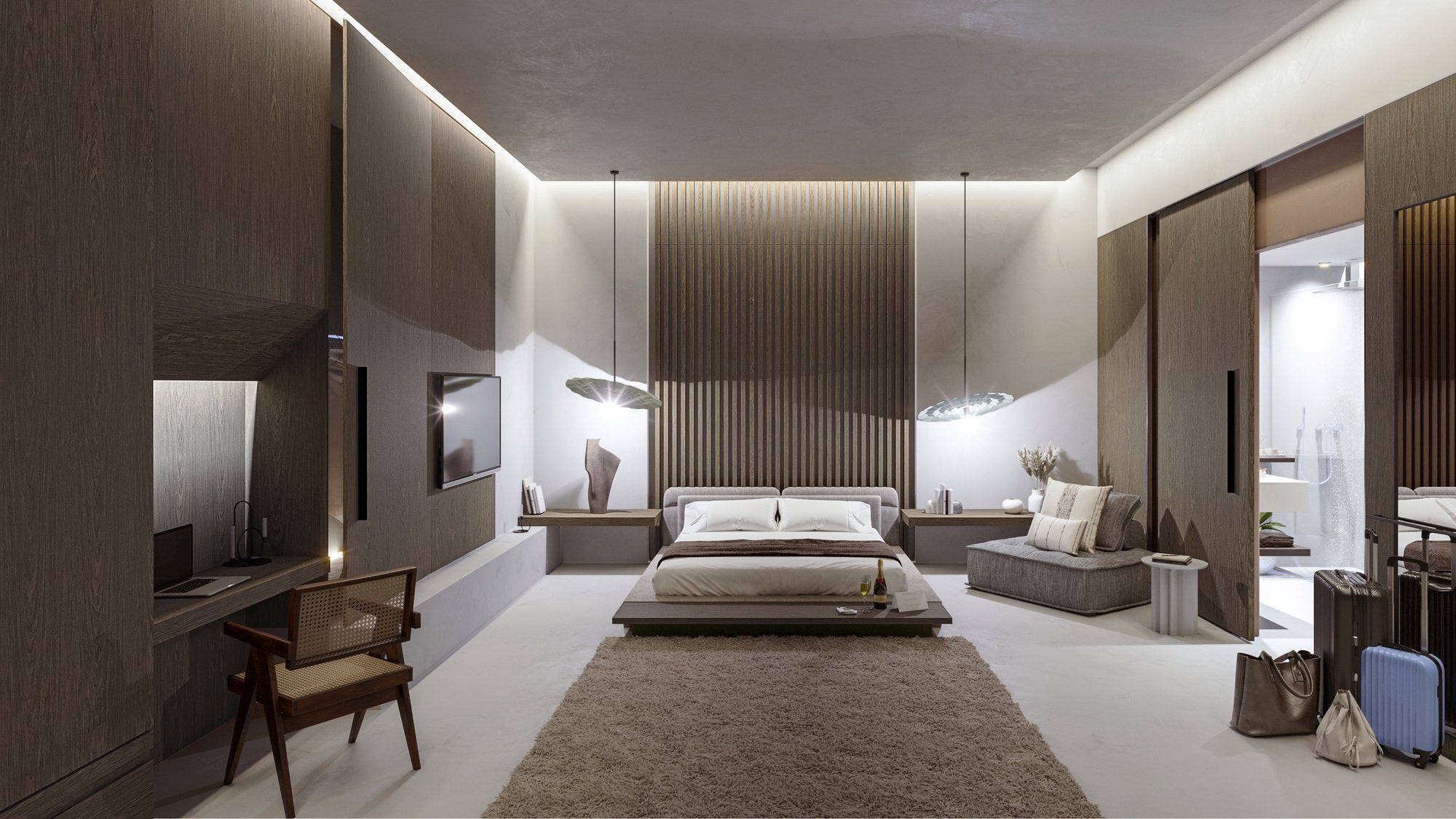 slats bedroom - modern bedroom - veneer bedroom - veneer - veneer walls - wood panels