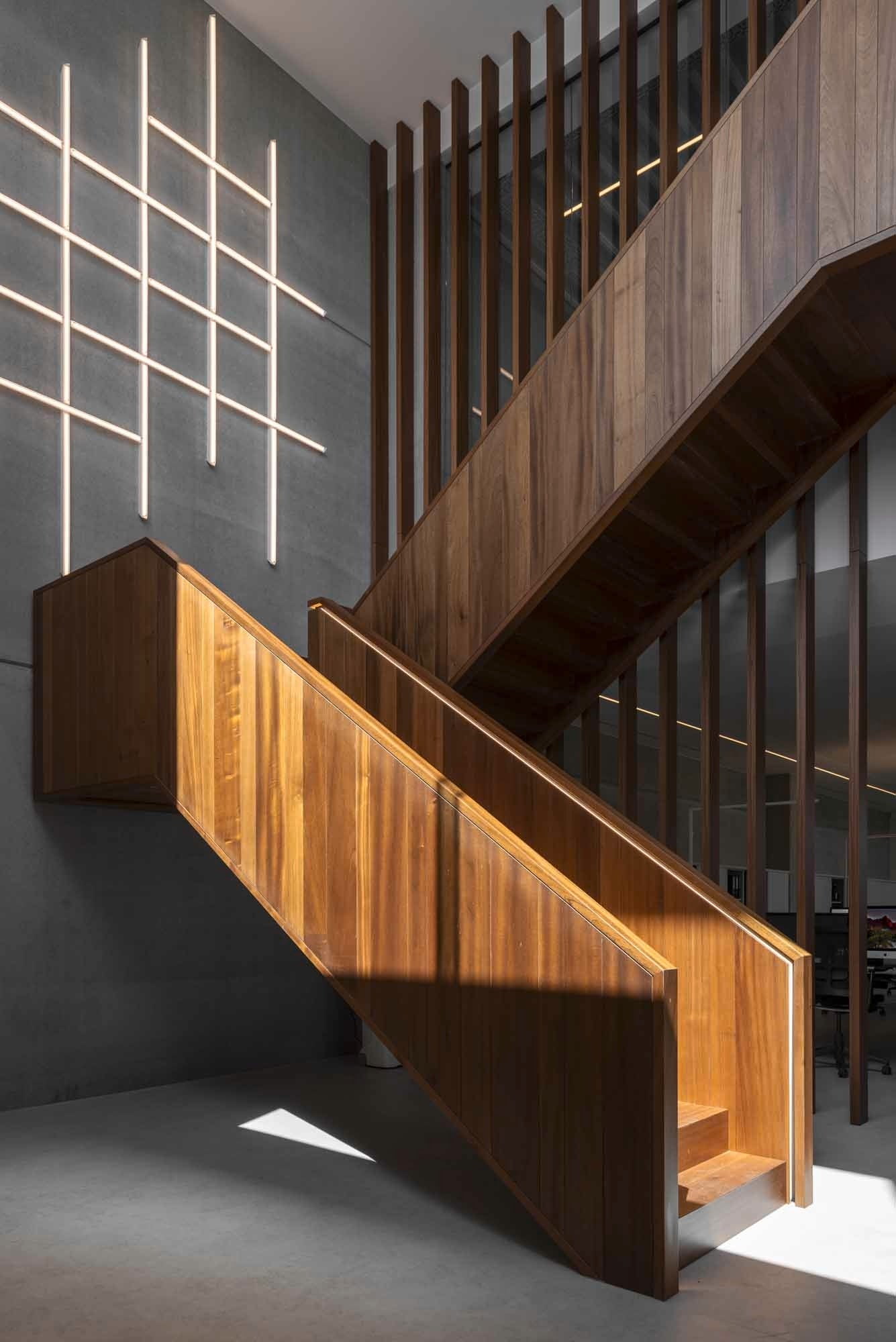 warm wood staircase - warm wood stairs - veneered stairs