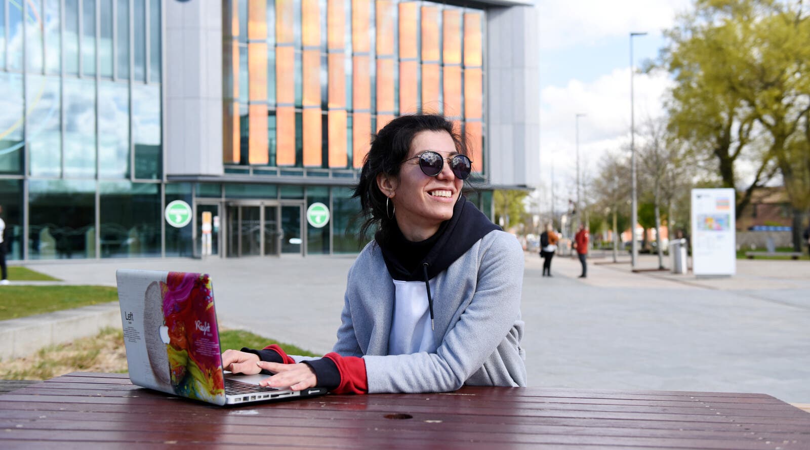 Student studying outside the Teesside University ISC
