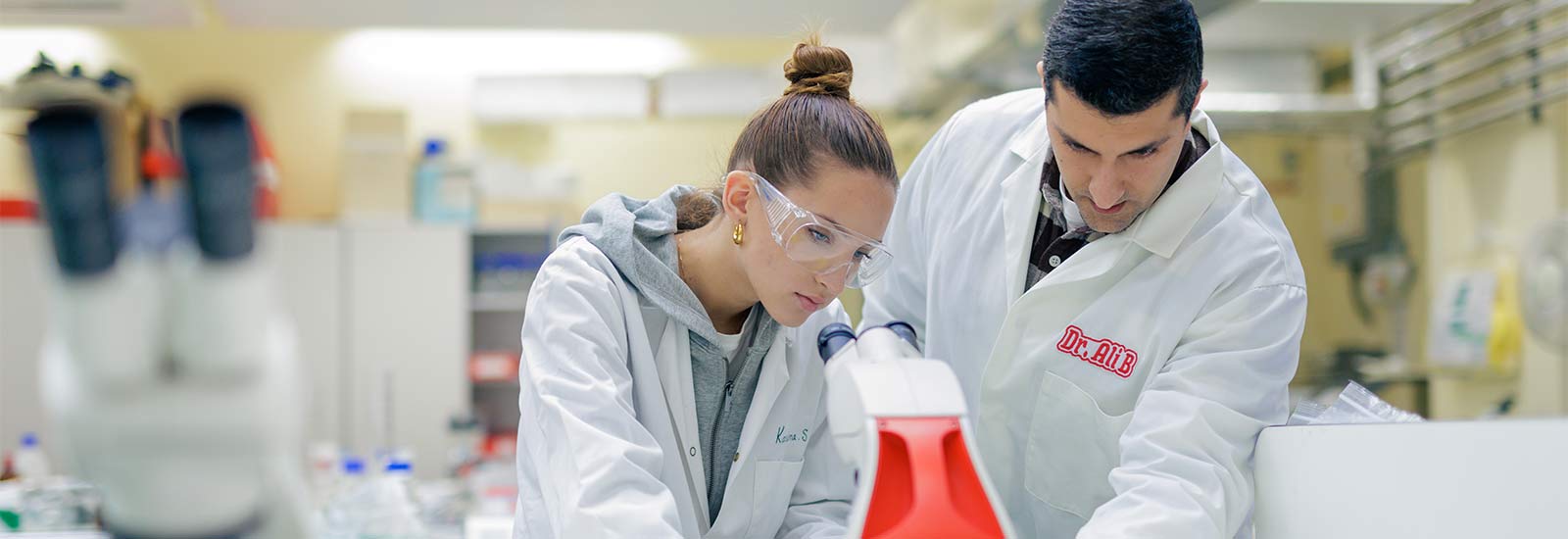 Two students in a science laboratory