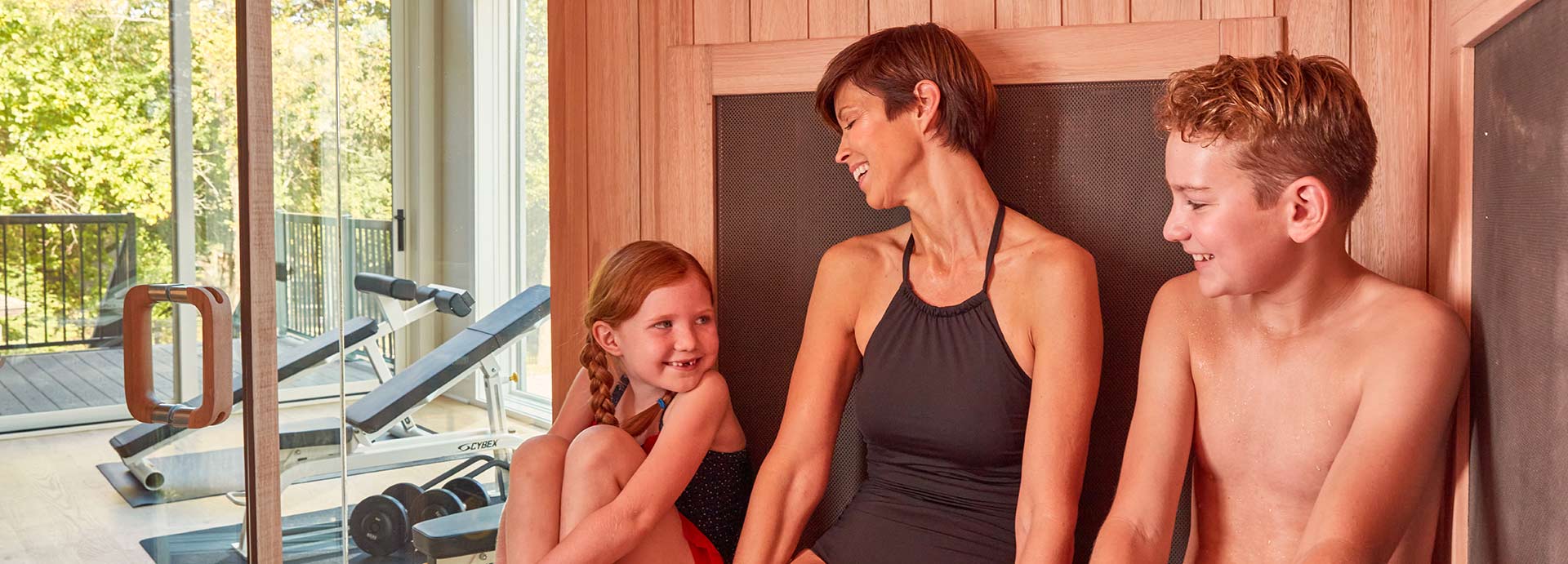 Family enjoying sauna together