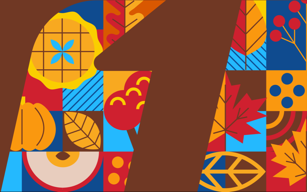 collage of thanksgiving iconography around the first command logo