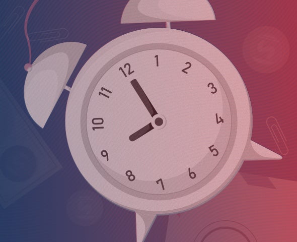 alarm clock on a blue and red background indicating time passing