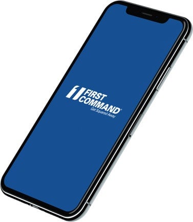 The First Command mobile app running on a phone