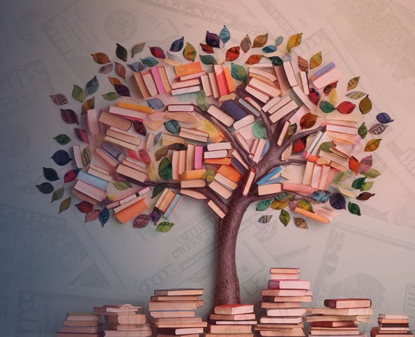 A tree with books on its branches.