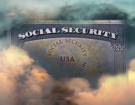 A social security card sitting in a mist of clouds and fog.