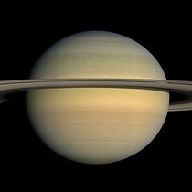 Saturn nearing equinox, with ring and 5 moons, as viewed from the Cassini spacecraft, July 23, 2008, NASA (Wikimedia commons)