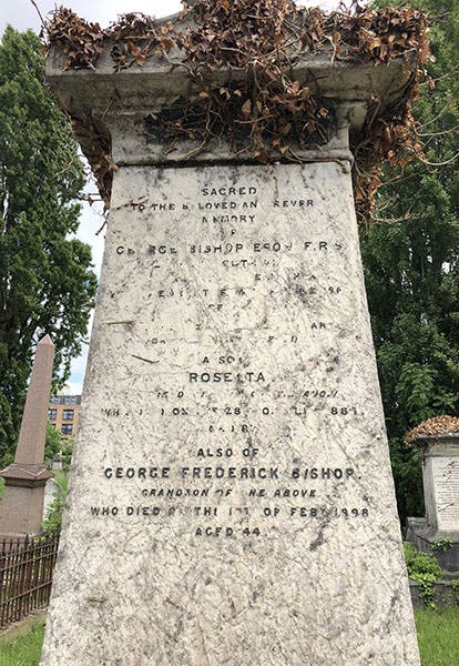 Tombstone of George Bishop, Kensal Green Cemetery, London (findagrave.com)
