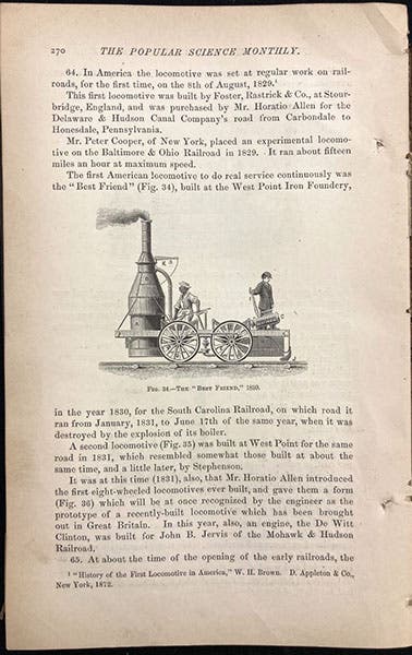 Best Friend of Charleston locomotive, Popular Science Monthly, vol. 12, p. 270, 1878 (Linda Hall Library)