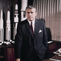 Wernher von Braun in his office at the Marshall Space Flight Center, Huntsville, Alabama, photograph, 1964 (Wikimedia commons)