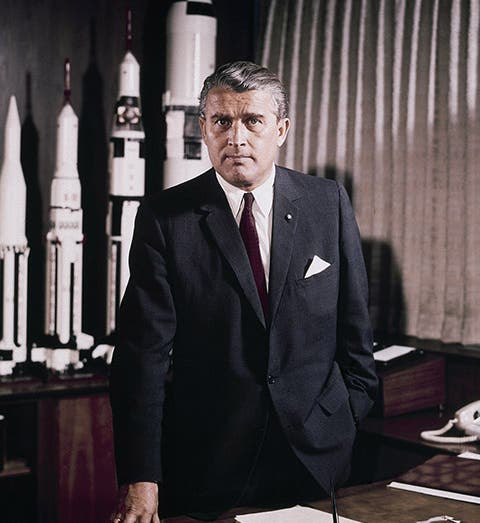 Wernher von Braun in his office at the Marshall Space Flight Center, Huntsville, Alabama, photograph, 1964 (Wikimedia commons)