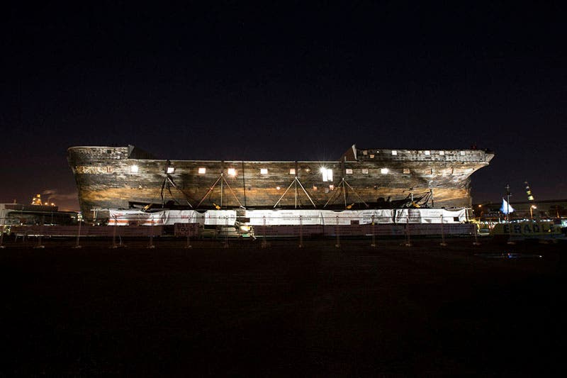 Night view of hull of City of Adelaide, on public display in Adelaide, Australia (cityofadelaide.org.au)