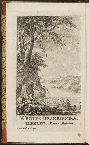 Frontispiece to volume 1, Physisk Beskrifning öfver Jord-Klotet, by Torbern Bergman, depicting a rainbow, 1773 (Linda Hall Library)