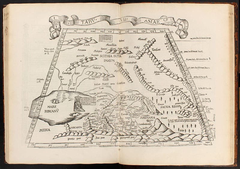 Central Asia, regional map, Asia VII, woodcut, Geographicae enarrationis libri octo, by Ptolemy of Alexandria, 1525 (Linda Hall Library)