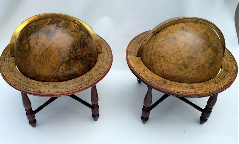 1825 (terrestrial) and 1831 (celestial) globe pair by James Wilson & Sons, offered for sale by Omniterrum (omniterrum.com)