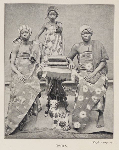 Three Yoruba persons, photograph, West African Studies, by Mary H. Kingsley, p 141, 1899 (The Linda Hall)