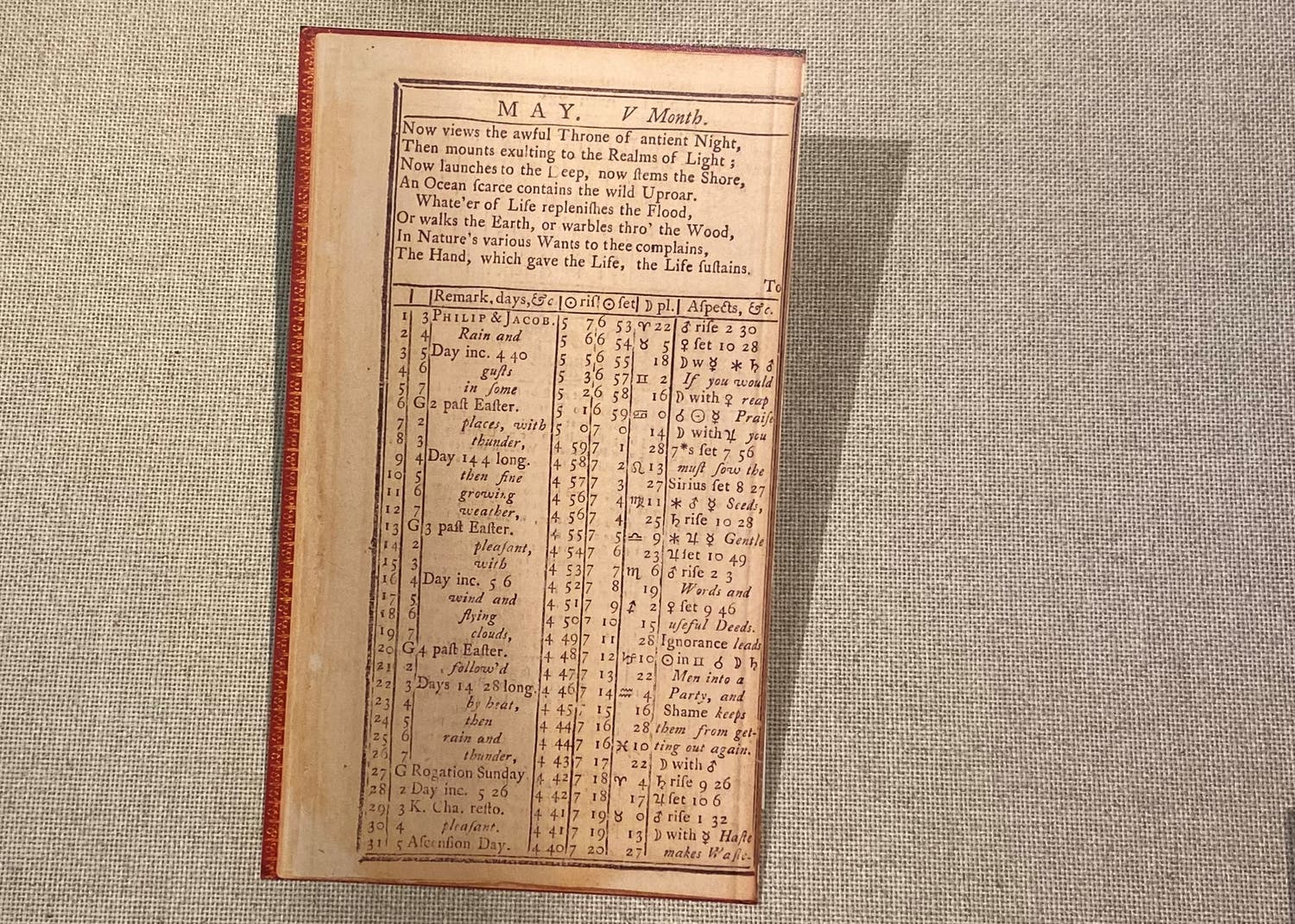 Reproduction of a page from Benjamin Franklin's Poor Richard's Almanack.