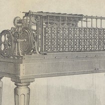 Scheutz difference engine no. 2 at the Dudley Observatory, detail of engraving, Annals of the Dudley Observatory, vol. 1, p. 118, 1866 (Linda Hall Libay)