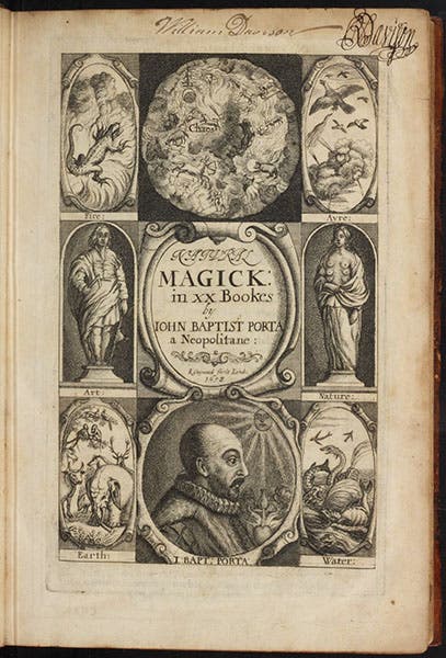 Engraved title page, Natural magick, by Giovanni Battista della Porta, 1658 (Linda Hall Library)