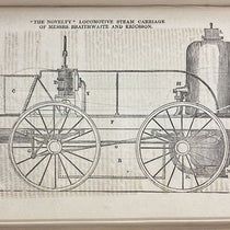 Novelty, locomotive built by John Braithwaite and John Ericsson for the Rainhill Trials, woodcut in Mechanics' Magazine, Register, Journal, and Gazette, vol. 12, p. 129, Oct. 17, 1829 (Linda Hall Library
