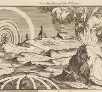 The multiple rainbows or irises seen around the shadows of persons in high altitude deserts, with an erupting Cotopaxi added in, detail of an engraving in A Voyage to South America, by Jorge Juan and Antonio de Ulloa, 2nd Engl. ed., vol. 1, plate 5, p. 446, 1760 (Linda Hall Library)