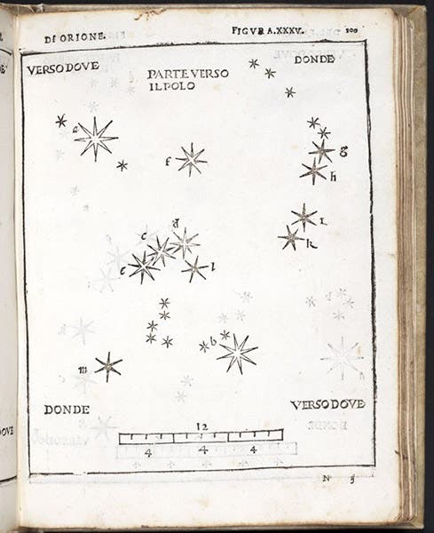 The constellation Orion, woodcut in De la sfera del mondo … De le stelle fisse, by Alessandro Piccolomini, plate 35, 1540 (Linda Hall Library)
