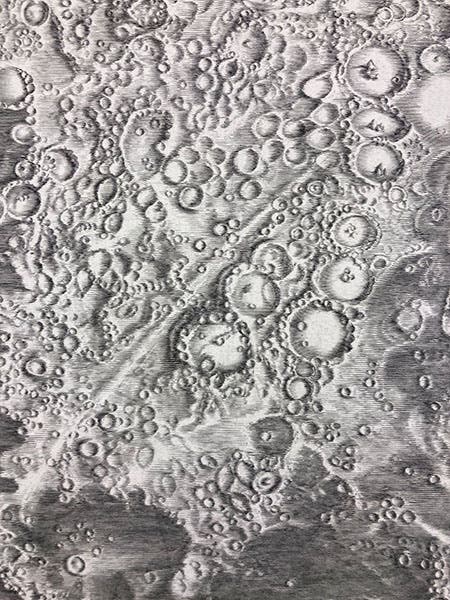 Lunar highlands, with a ray terminating at the crater Tycho, "Carte de la lune de Jean Dominique Cassini," drawn by Jean Patigny, 1787 imprint of 1679 engraving, with South at the top (Linda Hall Library)