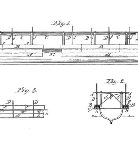 Diagram that accompanied Abraham Lincoln’s patent application, “Improved Method of Buoying Vessels over Shoals,” granted May 22, 1849, as patent no. 6,469 (docs.google.com