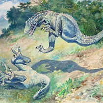 “Leaping Laelaps,” watercolor by Charles R. Knight, 1897, American Museum of Natural History (Wikimedia commons)