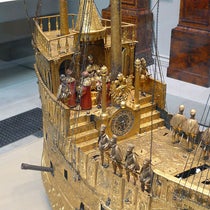 Detail of “The Nef,” a clockwork ship built by Hans Schottheim in 1585, later acquired by Octavius Mogan, and given to the British Museum in 1866 (Wikimedia commons)