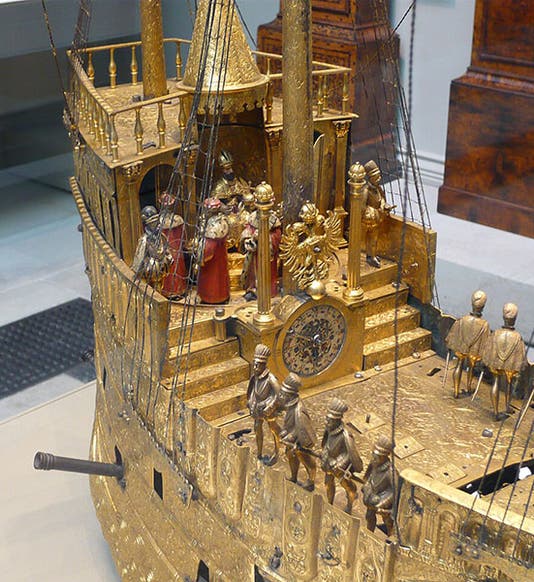 Detail of “The Nef,” a clockwork ship built by Hans Schottheim in 1585, later acquired by Octavius Mogan, and given to the British Museum in 1866 (Wikimedia commons)