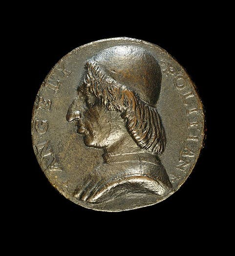 Medallion portrait of Angelo Poliziano, bronze, ca 1494, National Gallery of Art, Washington, D.C. (Wikimedia commons)