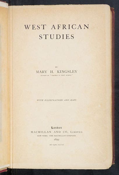 Title page, West African Studies, by Mary H. Kingsley, 1899 (The Linda Hall)