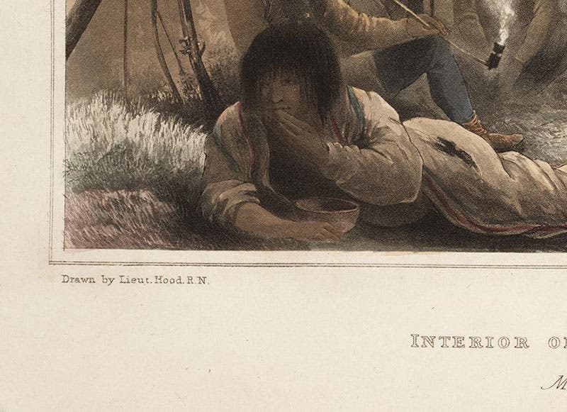 Signature of Robert Hood, detail of engraving, Narrative of a Journey to the Shores of the Polar Sea, in the Years 1819, 20, 21, and 22, by John Franklin, p. 169, 1823 (The Linda Hall)