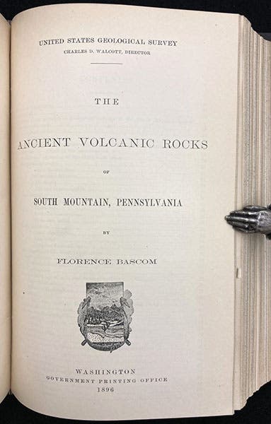First page, “The ancient volcanic rocks of South Mountain, Pennsylvania,” by Florence Bascom, Bulletin of the U.S. Geological Survey, no. 136, 1896 (Linda Hall Library)